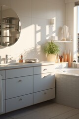 Fototapeta na wymiar A modern bathroom with essential fixtures. Suitable for home decor ads