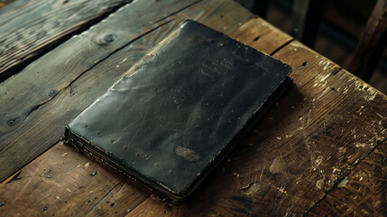 Old book on a wooden table. Vintage style. Selective focus.