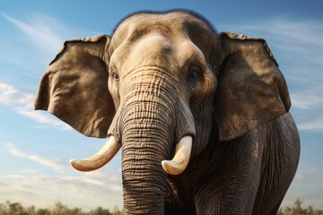 Fototapeta na wymiar Majestic elephant with tusks standing in a natural field. Perfect for wildlife and nature themes