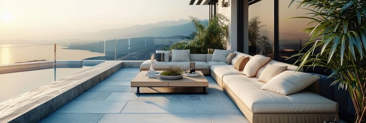 Modern Terrace Design with Furniture and Sky View