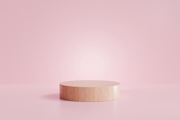3d rendering wood abstract background podium minimal pink pastel wall scene.
