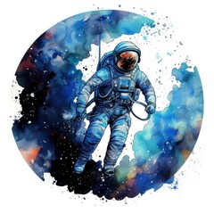 Vibrant Watercolor Astronaut Clipart for Cosmic Exploration