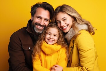 Fototapeta premium A man, woman, and little girl posing for a picture. Perfect for family-themed projects