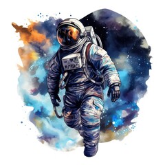 Vibrant Watercolor Astronaut Clipart for Cosmic Exploration