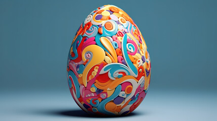 A colorful easter egg with a leaf on the bottom