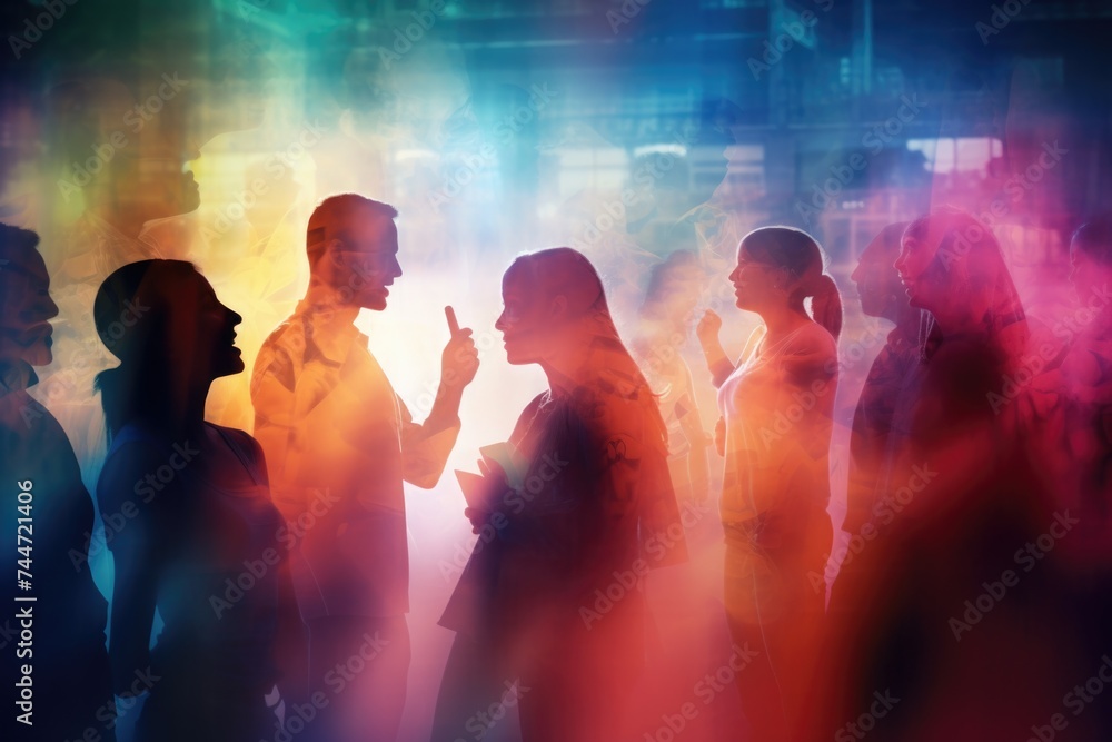 Poster a group of people standing next to each other. suitable for various group-related concepts