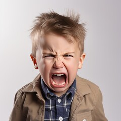 Obraz na płótnie Canvas Angry Toddler Boy on White Background High Quality Images