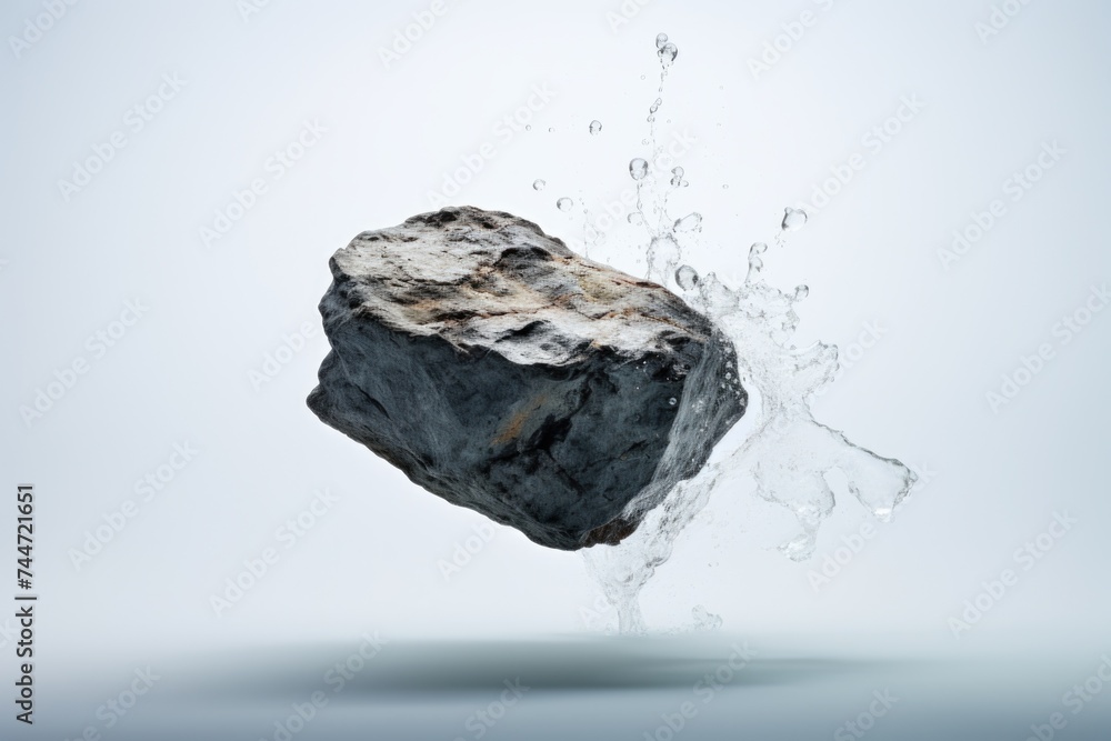 Poster a dramatic scene of a rock plunging into the water. perfect for illustrating concepts of impact and 