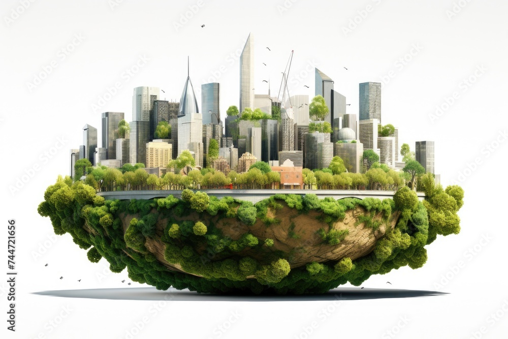 Poster Urban landscape with abundant tree coverage, ideal for environmental concepts