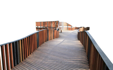 Wooden walkway with handrail on transparent background (PNG File)