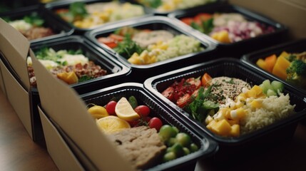 Various trays of food displayed on a table, ideal for catering events or restaurant promotions