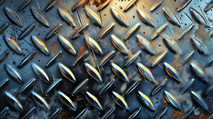 Old rusty metal texture background with diamond plate pattern