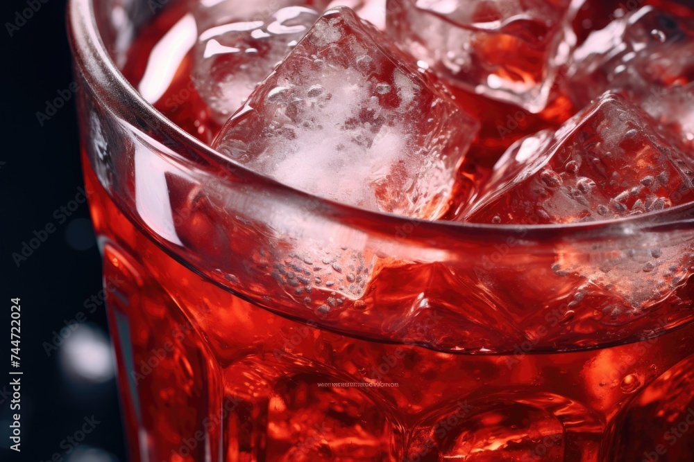 Poster close up of a glass filled with ice cubes. suitable for food and beverage concepts