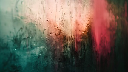 Soft focus art: Textured Raindrops on Glass with Vivid Backlight