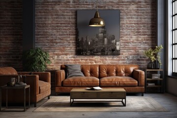Comfortable living room with a couch and coffee table. Perfect for home decor blogs - obrazy, fototapety, plakaty