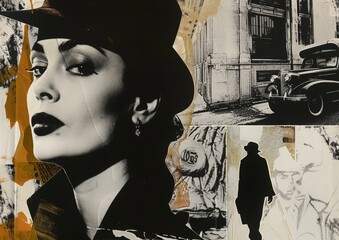 a moodboard, collage various techniques, photos, prints, theme: mob wife --ar 113:80 --v 6 Job ID: a85e2b8d-cbce-495c-b659-8b4801c4231f