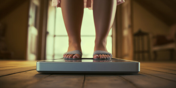 Woman standing on a scale, suitable for health and fitness concepts