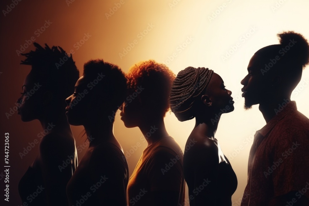 Poster a diverse group of people standing in unity. ideal for teamwork concepts