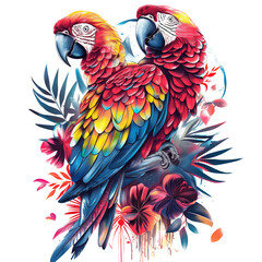 Tropical Elegance: Parrot Illustration T-Shirt