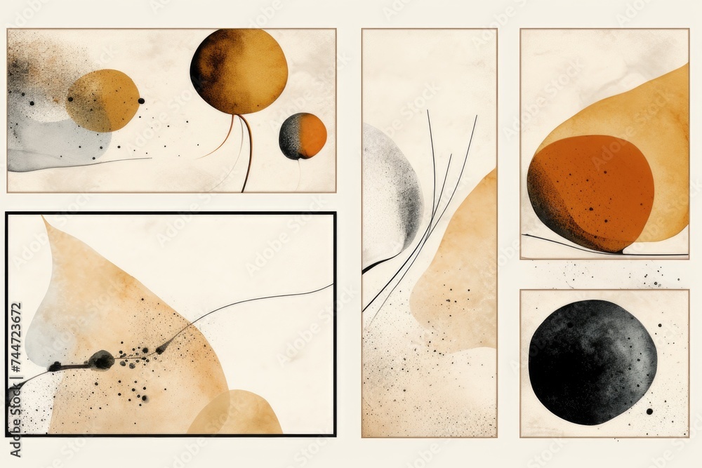 Poster collection of paintings in different shapes and sizes, ideal for interior design projects
