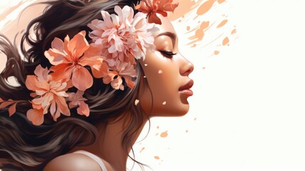 A woman with flowers in her hair, suitable for beauty and nature concepts