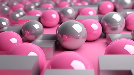 Render of Pink abstract spheres on futuristic grey background