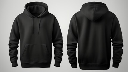 A simple black hoodie on a neutral gray background. Suitable for fashion or casual wear concepts - obrazy, fototapety, plakaty