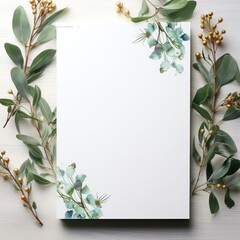 Romantic Wedding Menu Card with Eucalyptus Frame in White and Mint