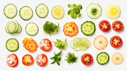 Freshly sliced vegetables on a clean white background, perfect for food blogs or recipe websites
