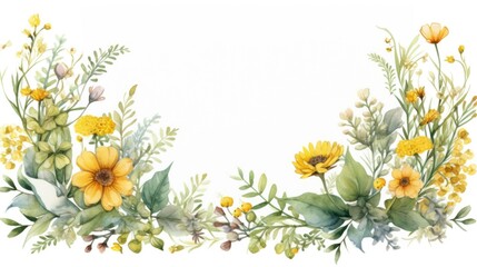 Beautiful watercolor painting of yellow flowers and greenery, perfect for home decor or greeting cards