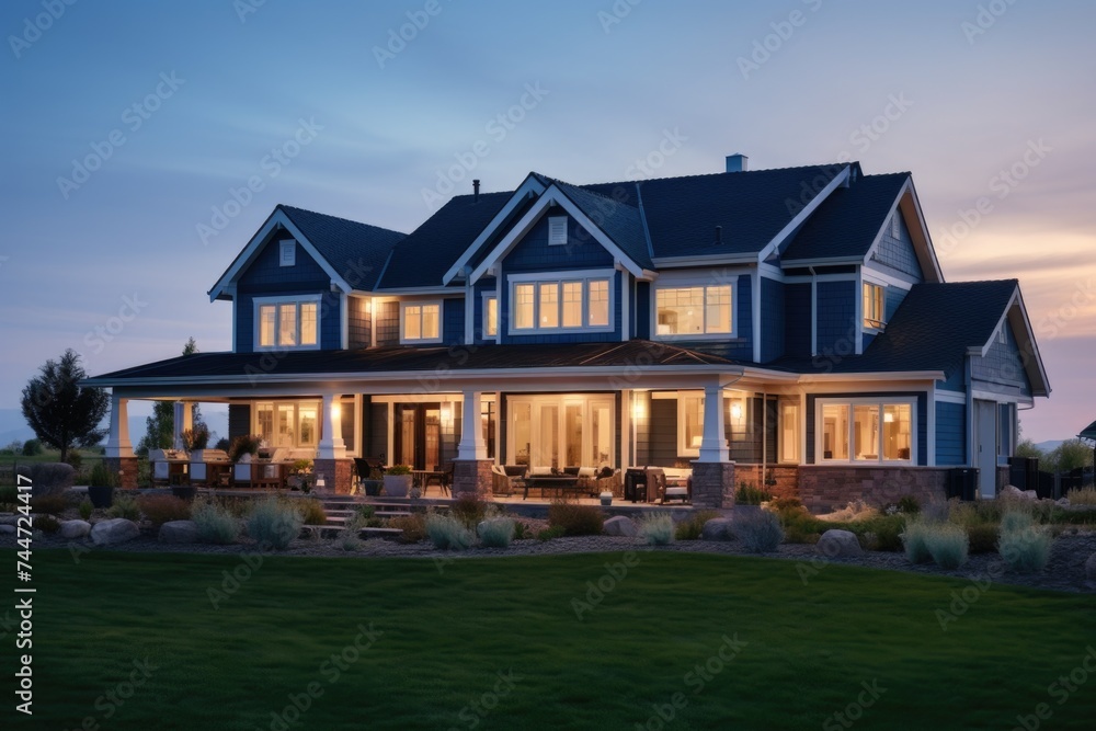 Poster a picture of a spacious house with numerous windows. suitable for real estate or architecture projec