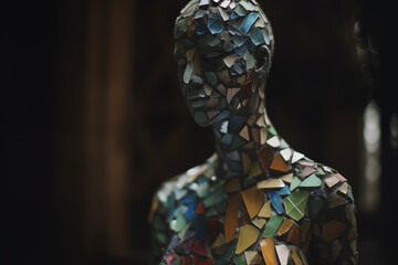 Statue of a man with colored tiles