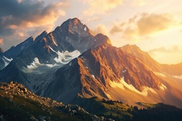 A majestic mountain covered in snow. Ideal for nature and travel concepts