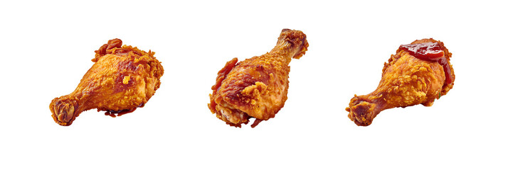Set of fried chicken leg piece, illustration, isolated over on transparent white background