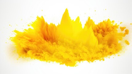A vibrant yellow powder cloud on a clean white background. Perfect for product advertising or graphic design projects