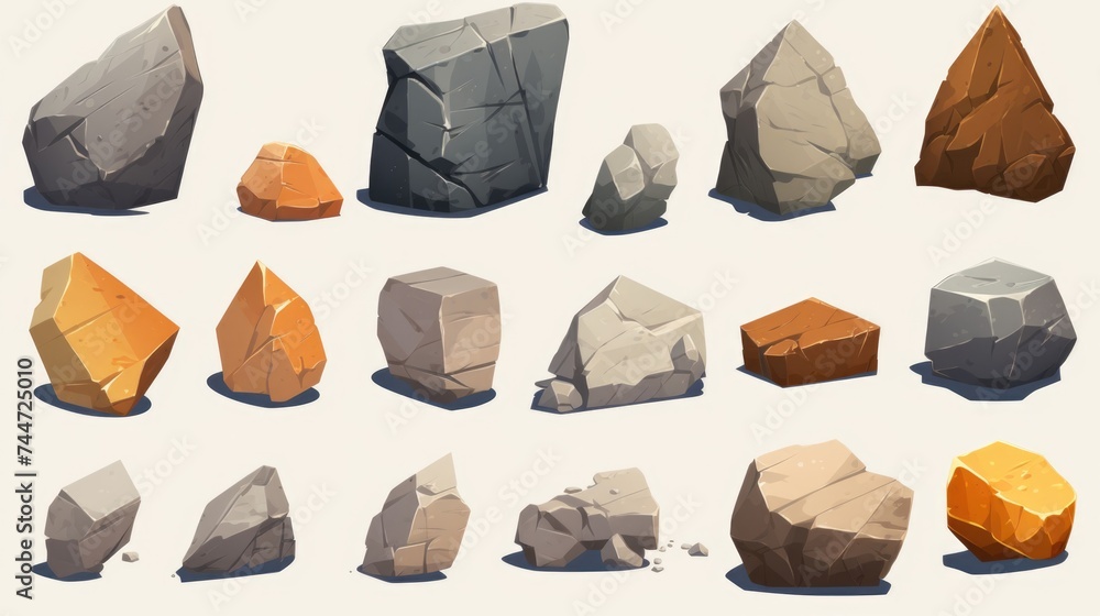 Poster a collection of various rocks and stones on a white background. perfect for geological studies or in