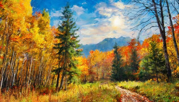 oil painting autumn forest