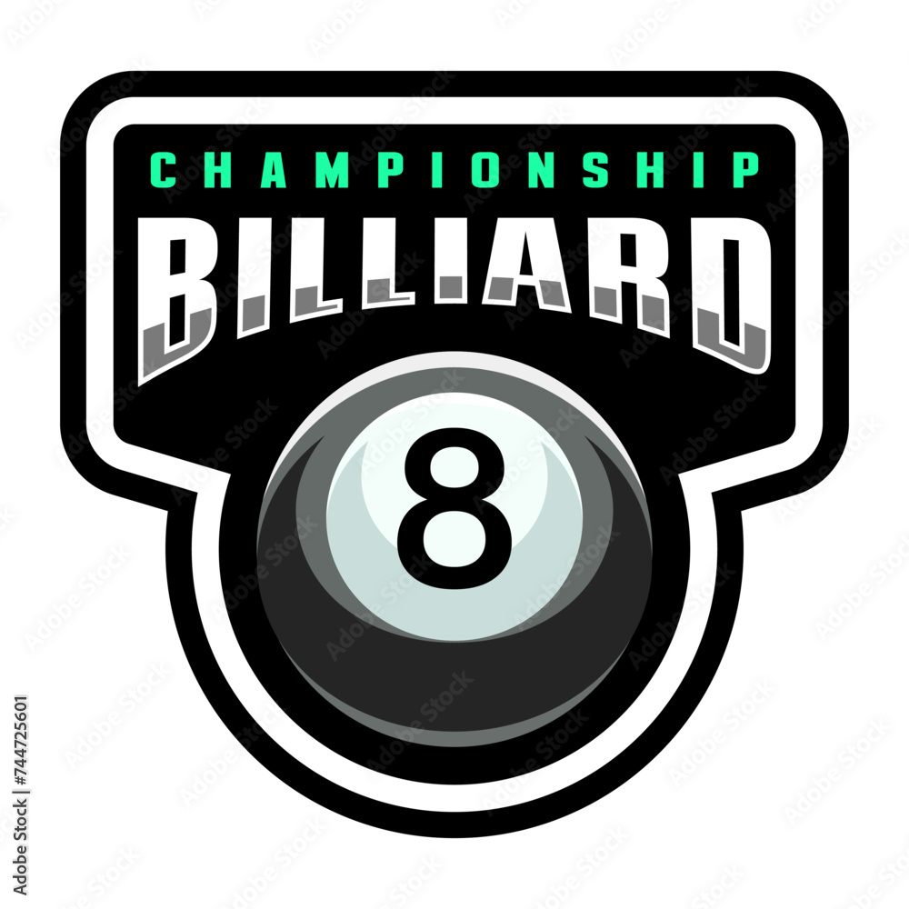 Wall mural Billiard logo. Black ball color with the number eight. 8. Pool game. Snooker.