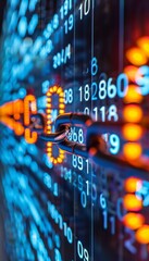 Illuminated pixelated data stream with binary code and encryption concept on digital interface.