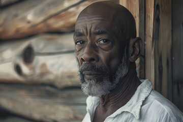 Close up portrait of bearded african american senior man
