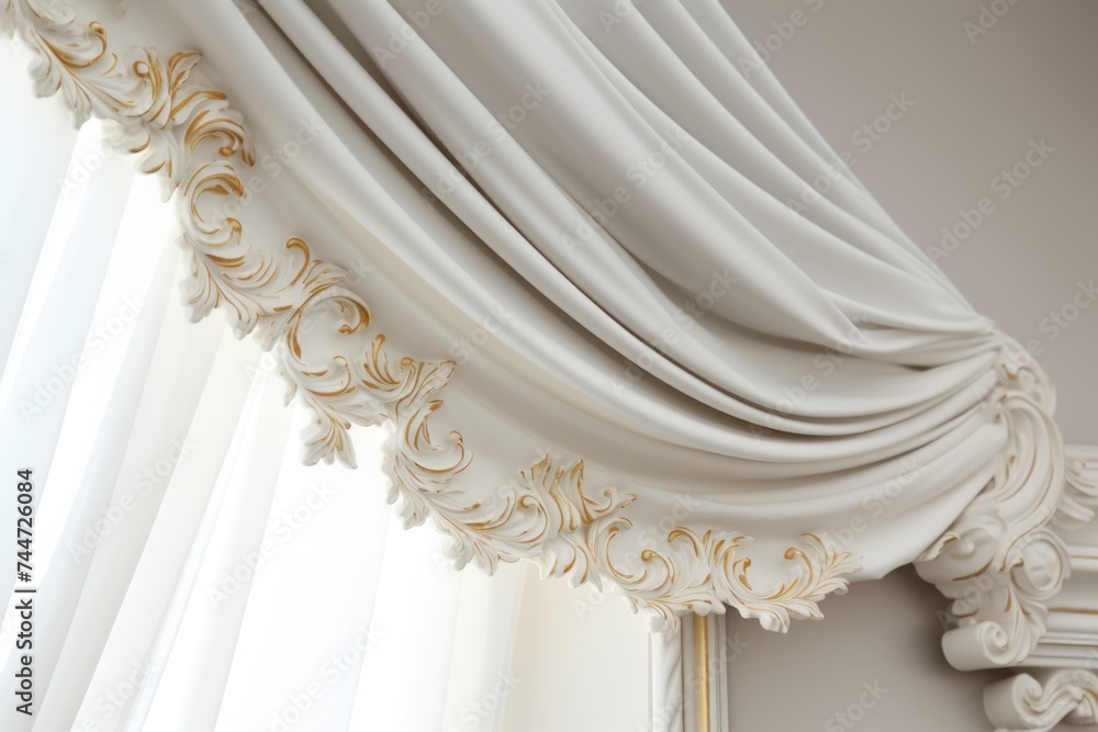 Poster a simple white curtain hanging from a window. suitable for home decor concepts