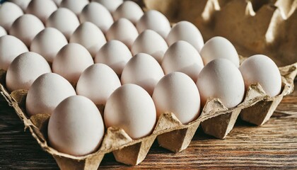 a lot of white eggs in a cardboard box eggs in a box close up