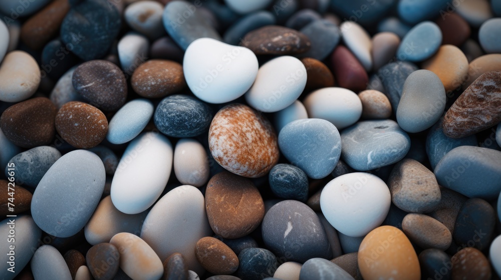 Poster A close up of a pile of rocks and pebbles. Suitable for nature and texture backgrounds
