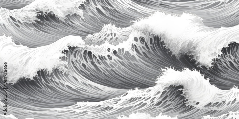 Poster powerful black and white image of a large crashing wave. perfect for ocean-themed designs