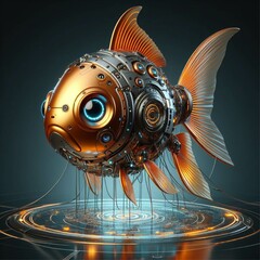 Goldfish futuristic robot  illustration 3D art