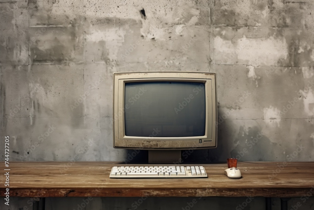 Poster Old computer on desk, suitable for technology concepts