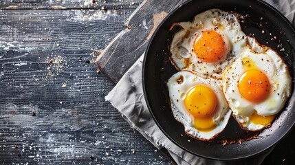 Rustic Breakfast with Fried Eggs on Wooden Backdrop