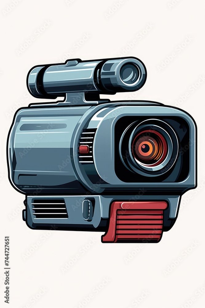 Poster a camera with a lens on top of it. ideal for photography enthusiasts
