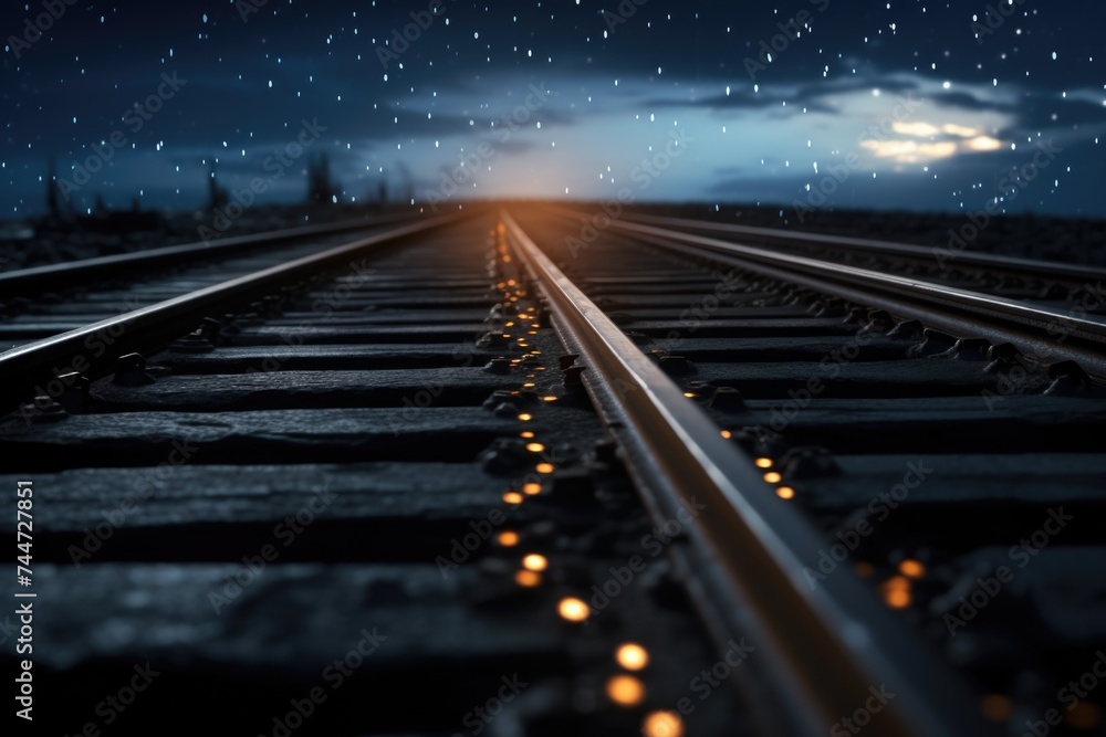 Poster a train track with a light at the end. suitable for transportation concepts