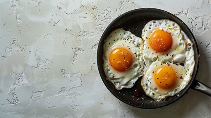 Gourmet Breakfast - Fried Eggs with Herbs in Nonstick Pan.